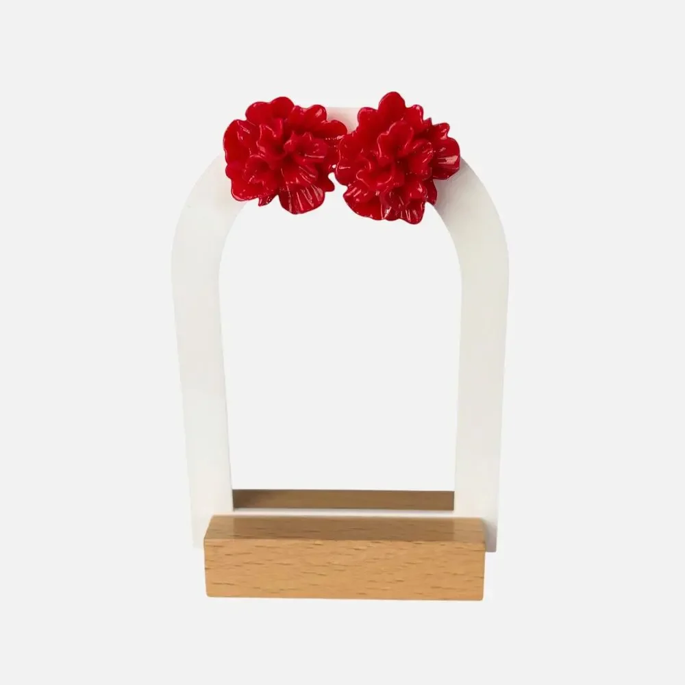 Red Floral Stud Earring - Picture 2 of 5